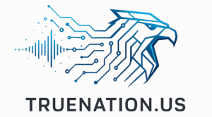 Digital eagle head logo formed from interconnected signal lines, symbolizing intelligence, technology, and data-driven design
